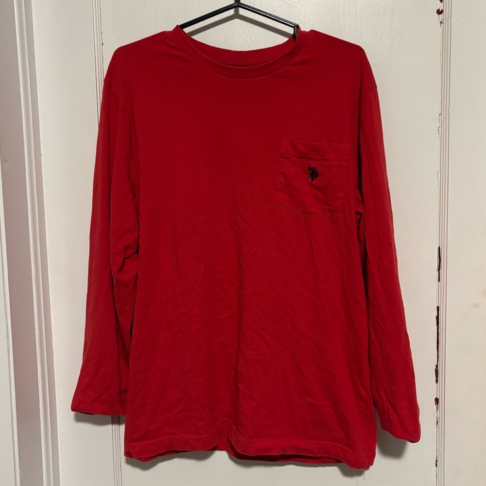 U.S. Polo Assn. Men’s Size Medium Vibrant Red Long Sleeve Pocket T-Shirt Sporty